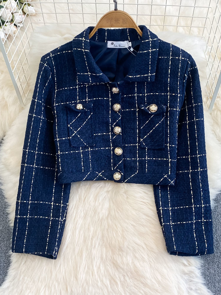 Manteau court à manches longues pour femmes, veste en tweed bleu chic, robe imbibée, glafur s élégant, coréen de luxe, automne, ensemble 2 pièces