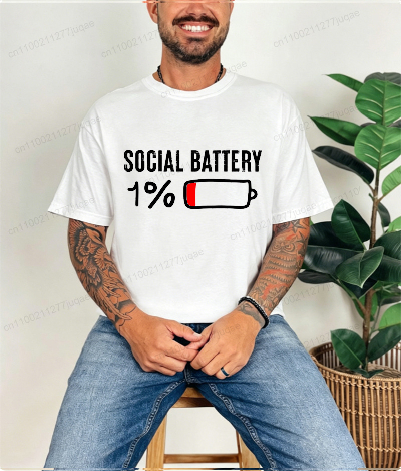 T-shirt pour hommes Social Battery 1 Percent Funny Introvert, vêtements décontractés, vêtements vintage surdimensionnés, tendance