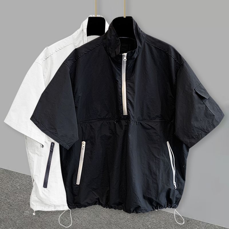 T-shirt de travail grande taille pour homme, coupe ample décontractée, manches courtes, col montant, style coréen, coupe régulière, mode jeune, idéal pour l'été