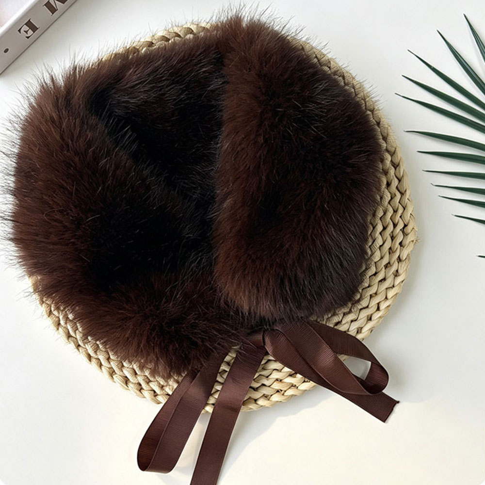 Écharpe en fausse fourrure épaisse et moelleuse pour femme, avec col en fourrure, idéale pour l'hiver, avec ruban détachable, écharpe de luxe de créateur.