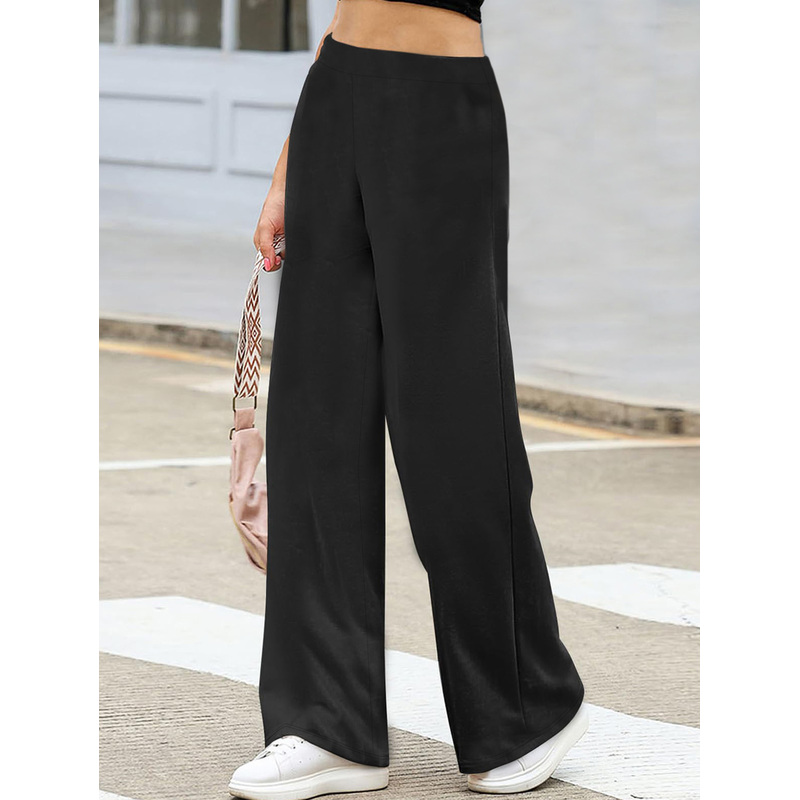 2025 décontracté élégant pantalon à jambes larges femmes solide noir minceur respirant bureau quotidien pantalon
