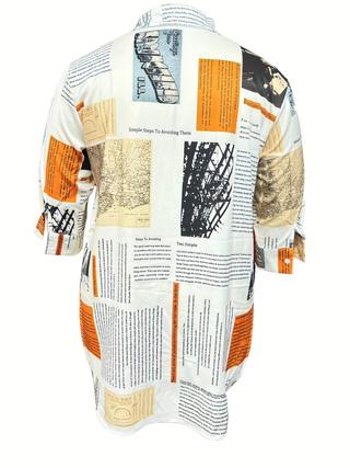 Cardigan imprimé grande taille avec blocs de couleur style journal et fente latérale, avec chemise à manches courtes