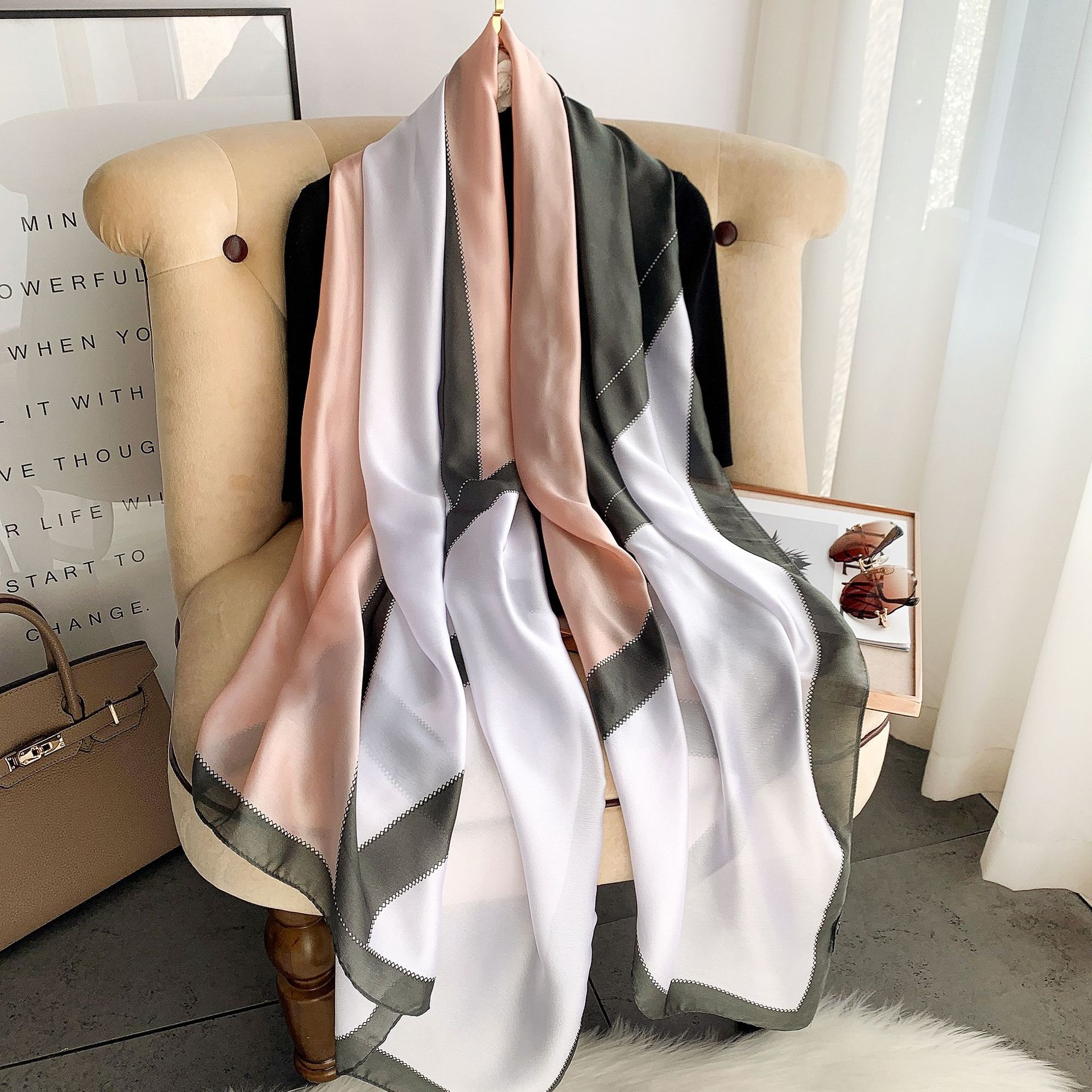 Foulard de marque de luxe pour femmes, 180x90cm, châle enveloppant, silencieux, Hijab Bufanda, Bandana, étoles de plage, 2022 soie