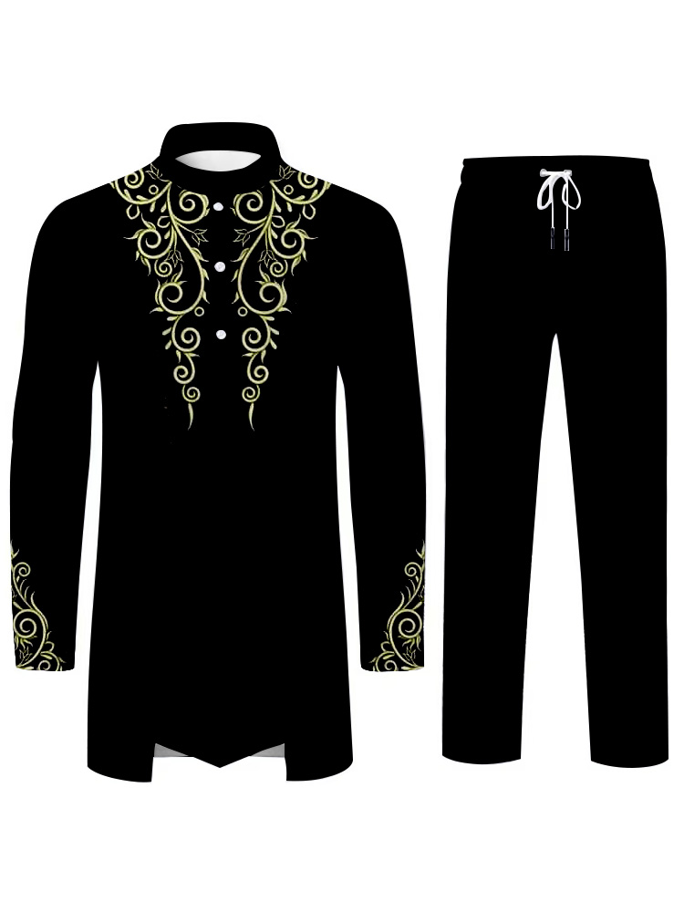 Moyen-Orient Islamique Mens Costume Costume Musulman Costume Personnalisé 3D Imprimé Motif Arabe Traditionnel Robe Lâche Respirant Deux Pièces