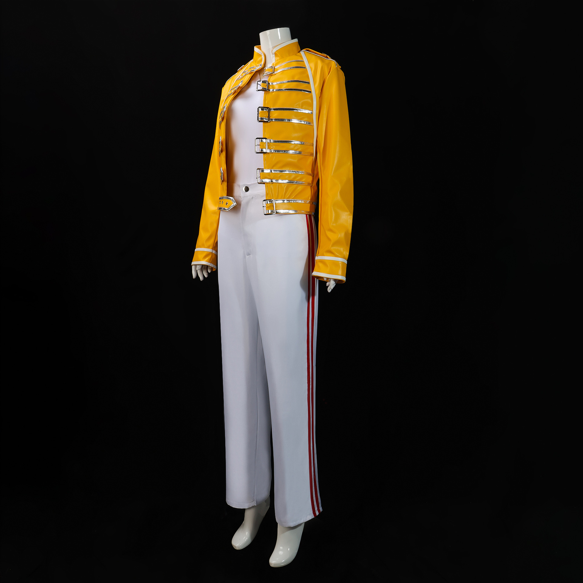 Tenue de groupe des années 80 pour hommes, Costume Rock, veste en cuir jaune, Costume de chanteur pour Halloween, carnaval, tenues de Cosplay pour fête