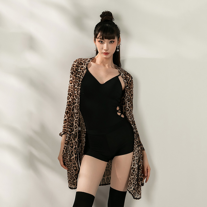Robe de danse latine pour femmes, hauts à manches longues, cardigan ample, vêtements d'entraînement pour adultes, manteau de danse moderne Rumba