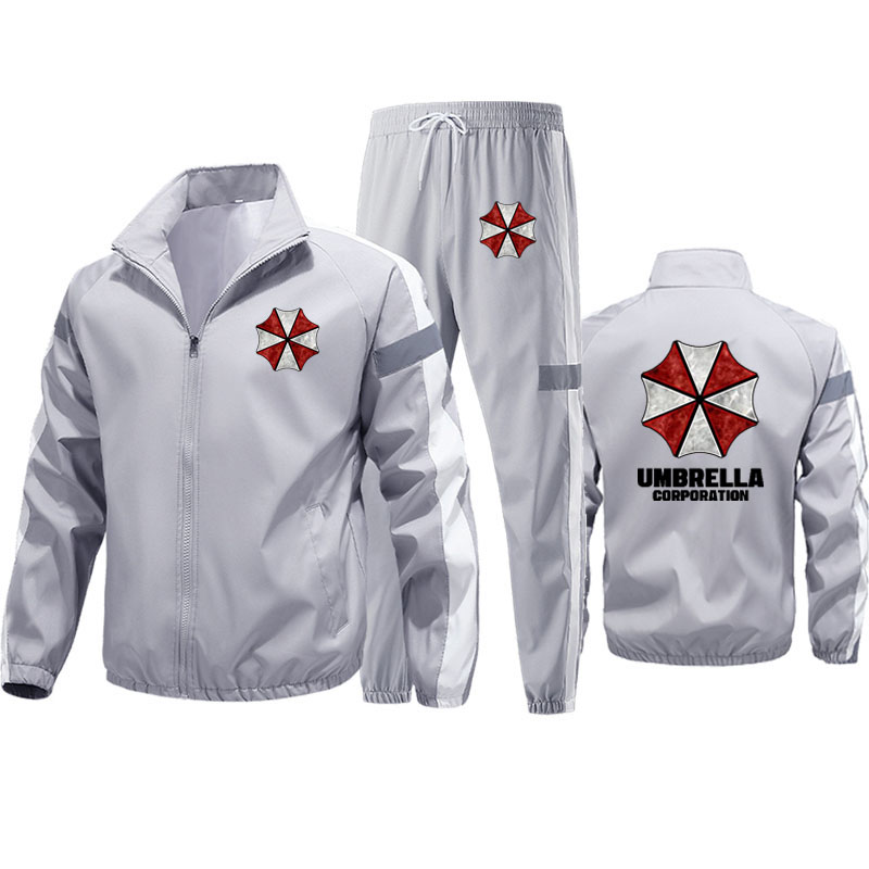 Ensemble de vêtements de sport d'extérieur pour hommes (veste + pantalon de survêtement), parapluie imprimé d'entreprise, survêtement à fermeture éclair, ensemble sweat-shirt de marque pour hommes