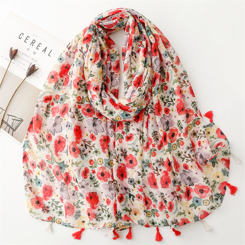 Châle en viscose à pampilles fines pour dames, étole ronde Pashmina, hijab musulman Bufandas, écharpe à pois floraux, belle mode, haute qualité, automne