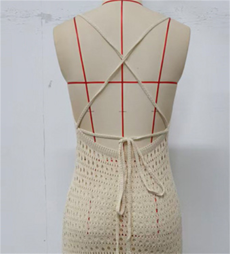 Sexy dos nu à lacets longue pansement robe en tricot femmes côté fente robe de plage pure Crochet Bikini couvrir maillot de bain maillot de bain pour femme