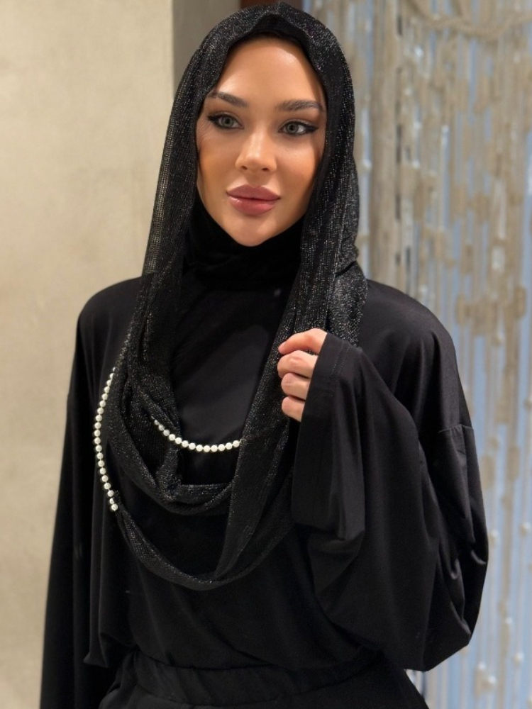 Nouveau Hijab de Dubaï avec cordon perlé, foulard vintage en soie, pendentif lumineux et respirant, turban de mode musulmane, hijabs