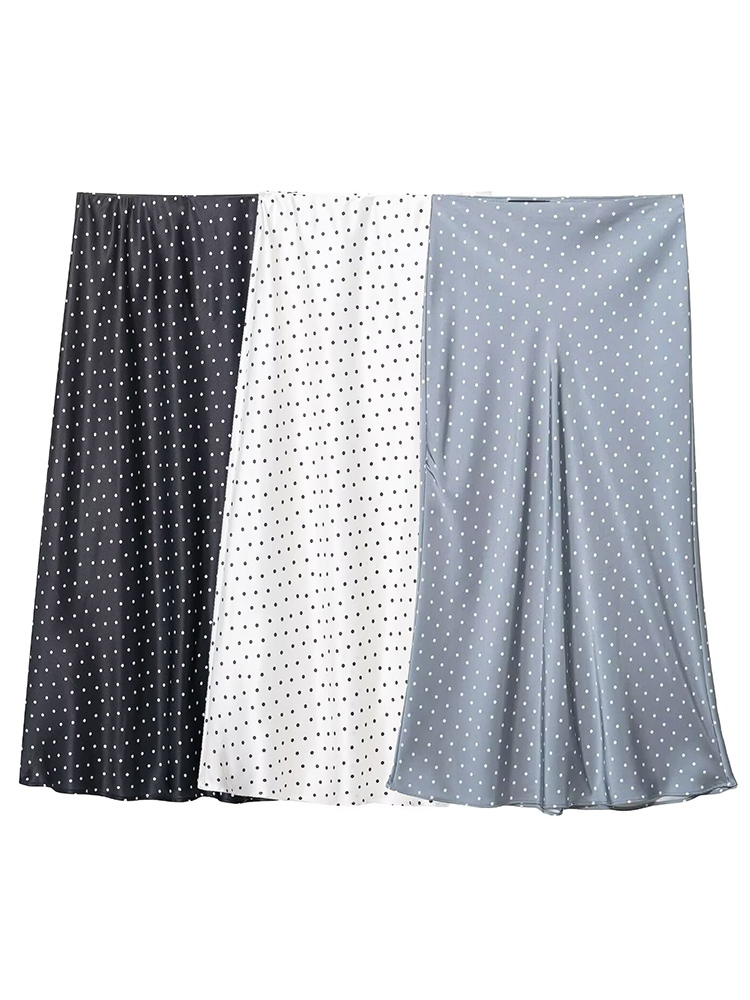 Jupe midi élégante à pois en satin de soie pour femme, collection Printemps-Été 2026, taille haute, coupe ajustée, idéale pour les soirées