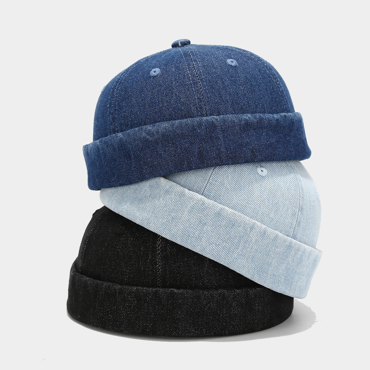 Mode Denim sans bride crâne casquette rétro hommes réglable Docker casquettes bonnet chapeau Hip Hop chapeau Skullcap unisexe seau casquette papa chapeau