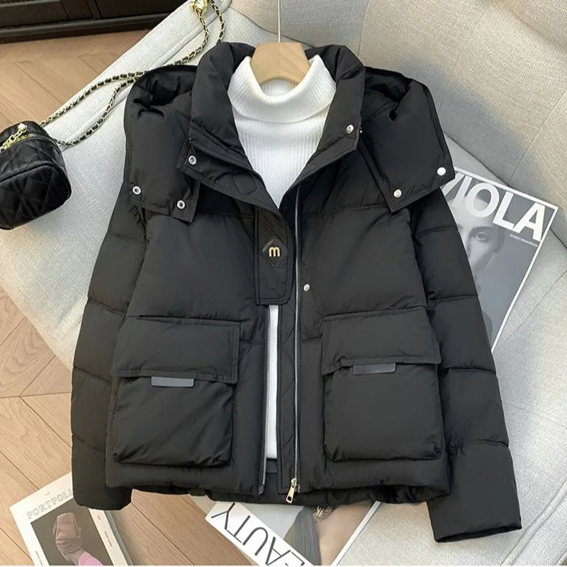 Veste Chic rembourrée en coton pour femme, pardessus court coréen à capuche, Parka épaisse et chaude, ample, à la mode, nouvelle collection hiver 2026