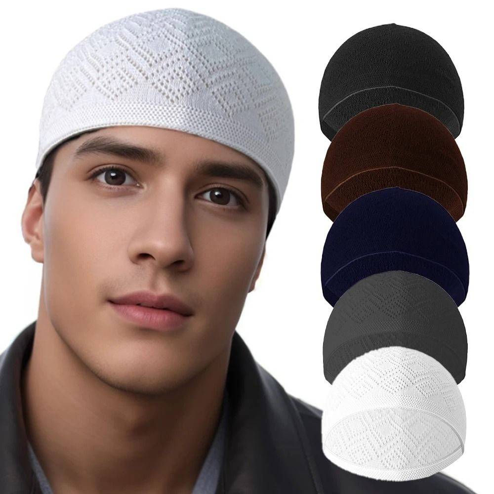 Chapeaux de prière en maille de qualité pour hommes, bonnets tricotés respirants unisexes, bonnets enveloppants de couleur unie pour hommes