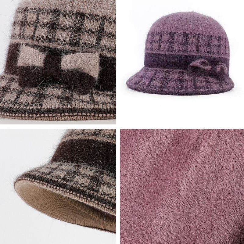 Casquette seau à nœud en forme de dôme pour femme, béret chaud et coupe-vent, à la mode, élégant, pour mère, hiver