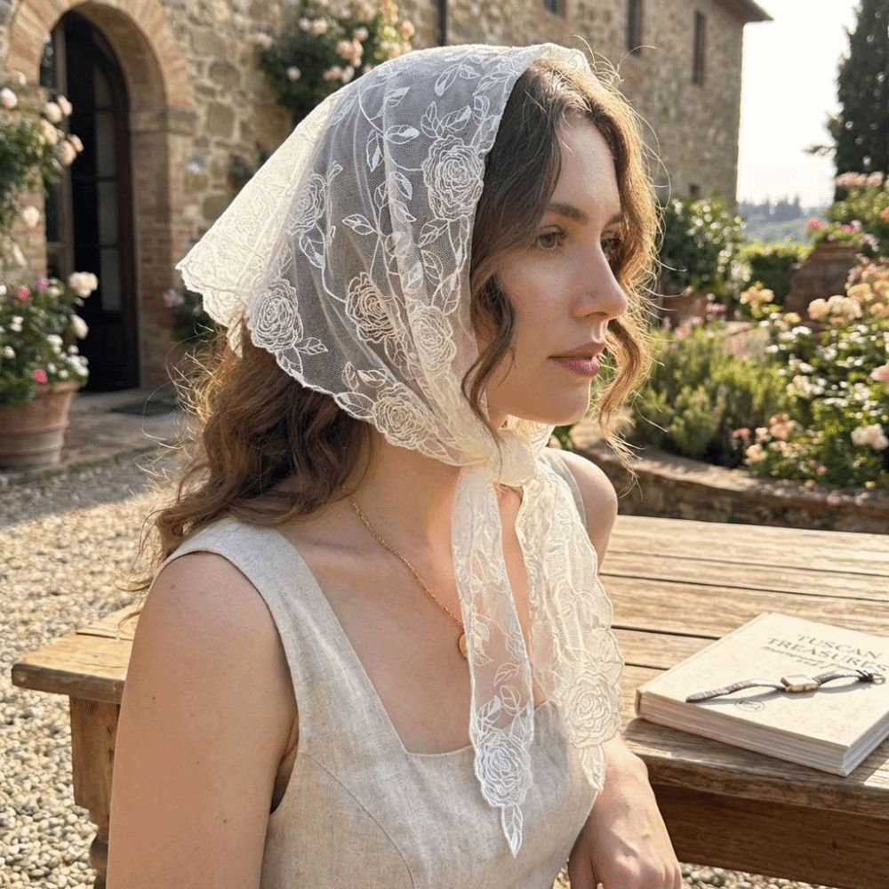 Écharpe en maille respirante style français avec motif de roses en dentelle tridimensionnelle, foulard léger et élégant en soie pour femme