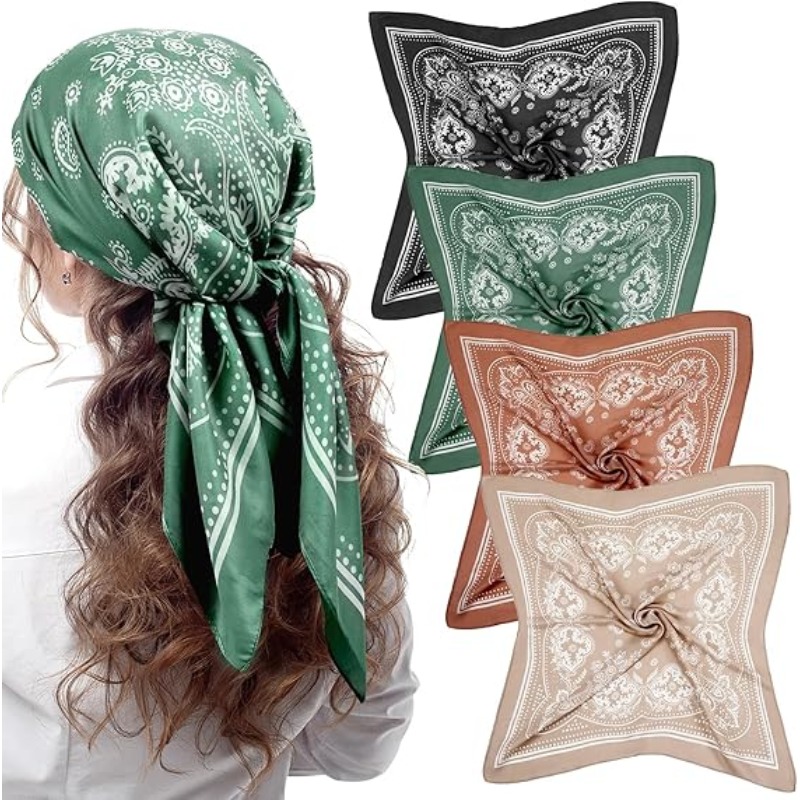 1 pièce Foulard carré en satin fin 68 cm à motif cachemire pour femme, printemps et été, rétro et polyvalent, utilisable comme foulard de tête ou châle