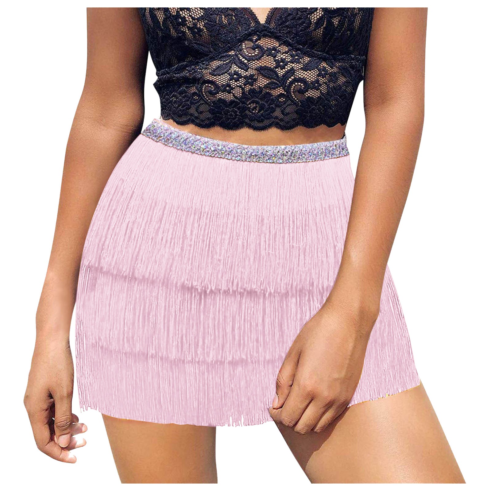 Jupes de soirée en soie pour femmes, Costume de ventre à paillettes, jupe portefeuille à franges, mini jupe de club Caractéristiques: 옷