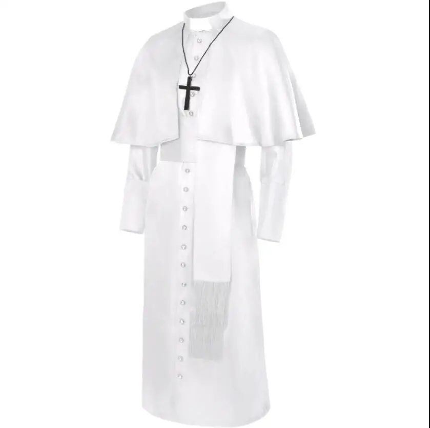 Uniforme de pape romaine, Costume de Cosplay de prêtre médiéval, église catholique, soutane religieuse, pasteur, Robe missionnaire de masse, soutane du clergé