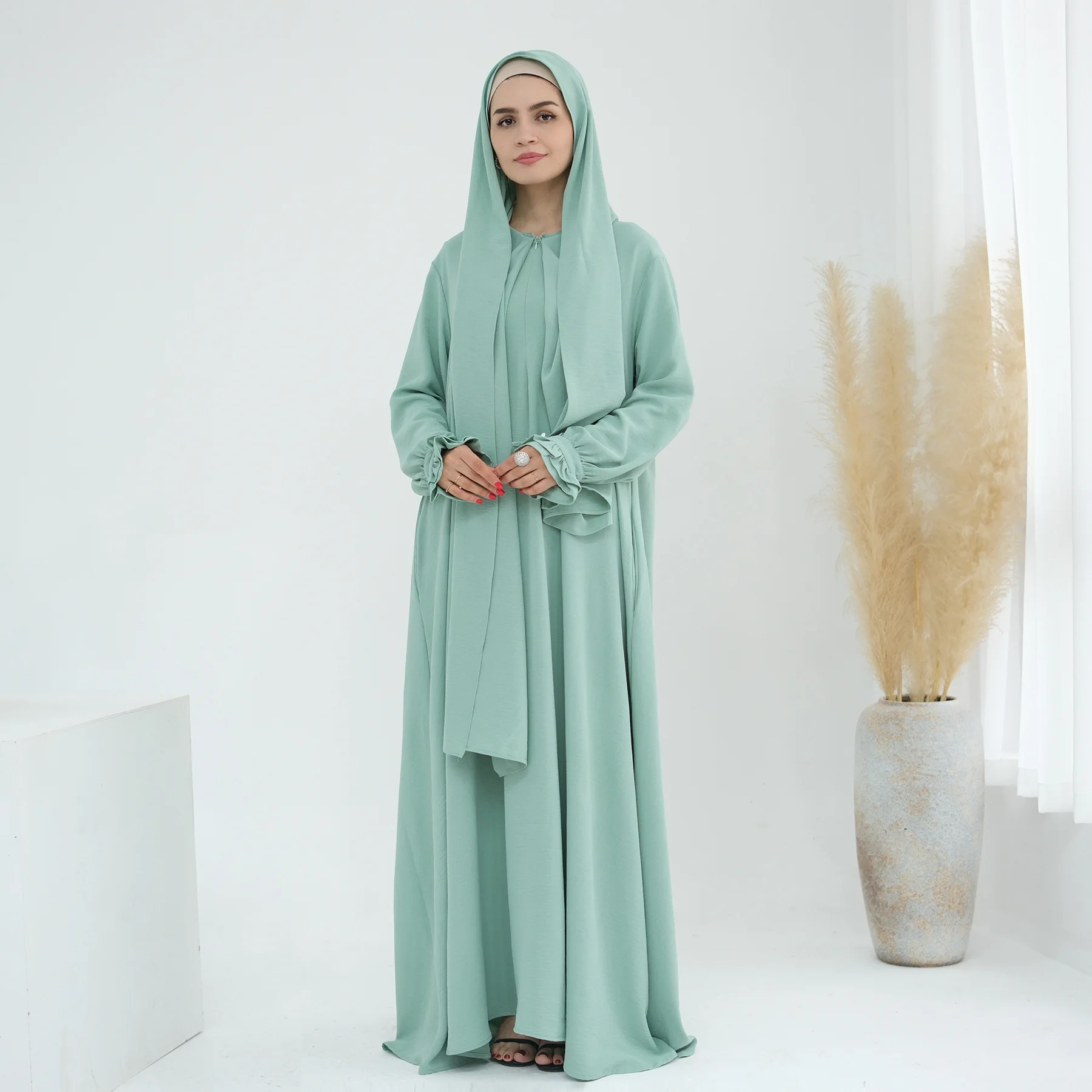 Abaya dubaï avec écharpe Hijab intégrée robe musulmane femmes fermeture éclair poches latérales avant vêtements islamiques robe turque modeste décontracté