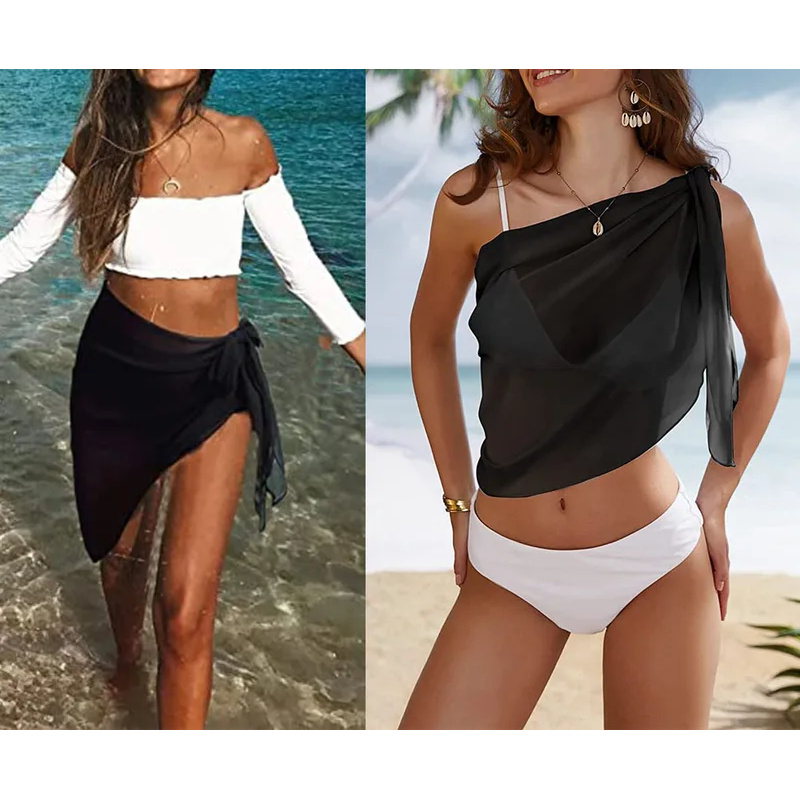 Sarongs courtes pour femmes, Cover-Up pour maillot de bain, jupe courte transparente, écharpe en mousseline de soie, Cover-Up pour maillots de bain