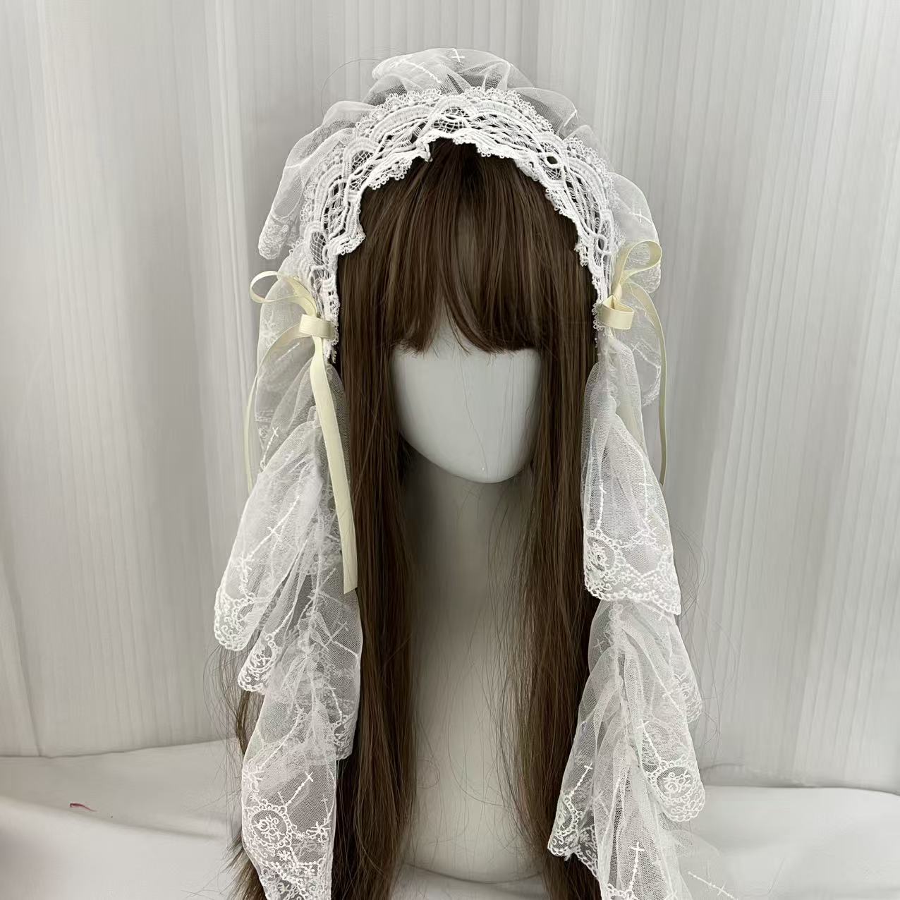 Voile Lolita pour femme, bandeau en dentelle noir et blanc, coiffe gothique Harajuku pour cosplay, accessoire capillaire féminin pour Halloween