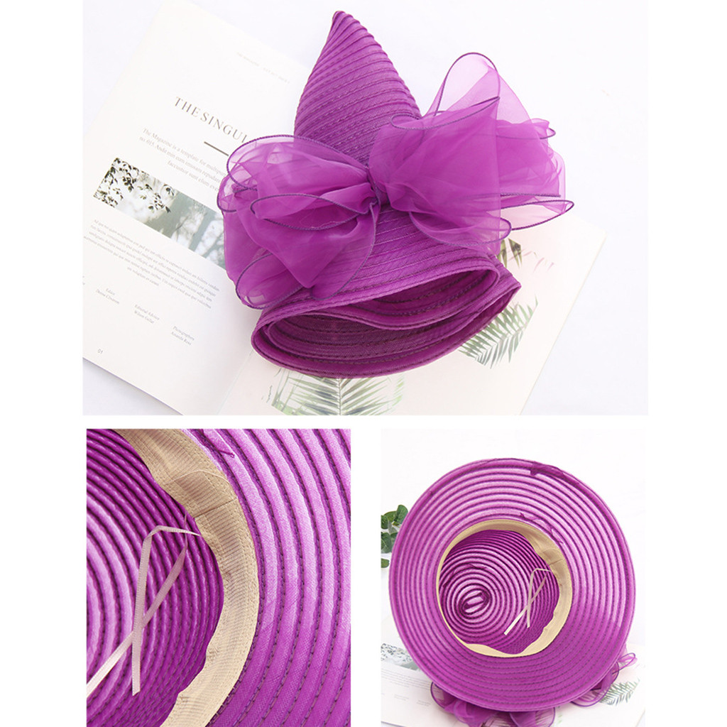 Chapeau de mariage en paille britannique avec nœud papillon pour femmes, chapeaux de plage de vacances à la mode, casquette Panama de voyage à large bord d'été