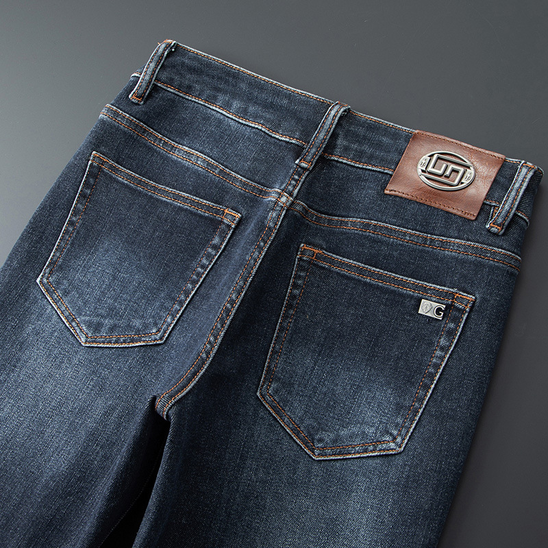 Jean de Style européen et américain pour hommes, marque célèbre, fermeture éclair droite, Slim, Denim bleu, pantalon crayon pour hommes