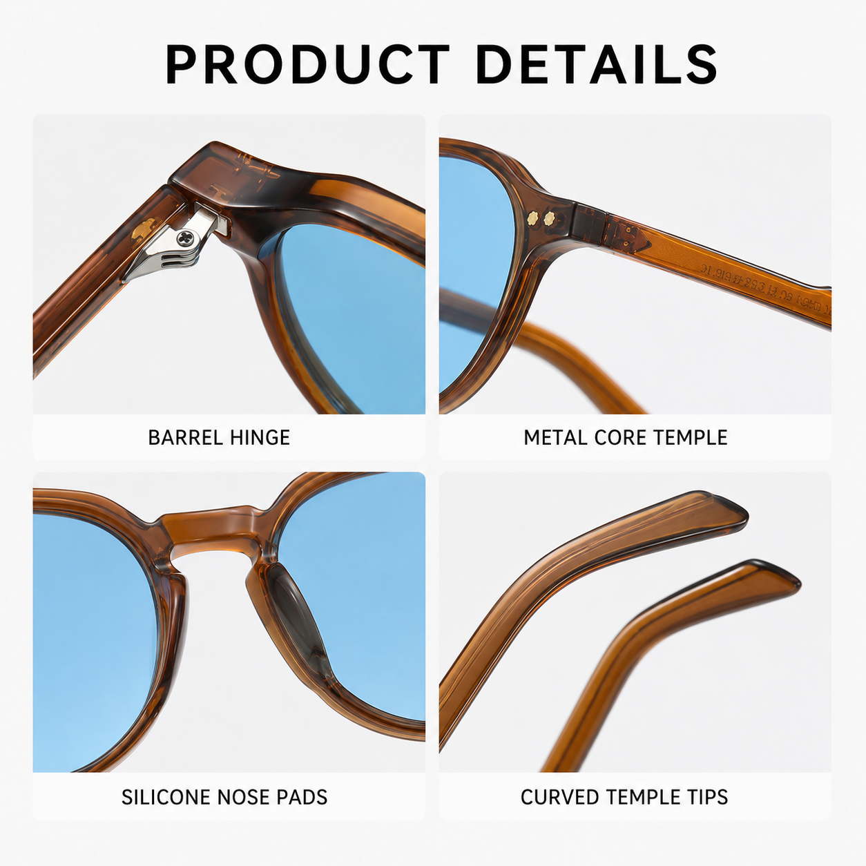 Lunettes de soleil rondes rétro pour hommes et femmes, marque de luxe, verres bleus, lunettes de soleil vintage à rivets, Oculos De Sol UV400 pour hommes et femmes