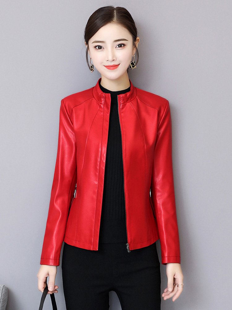 Nouveau Femmes Veste en cuir Automne Hiver Mode Col droit Manches longues Court Manteau en peau de mouton Slim Mouton Vêtements d'extérieur en cuir Femme