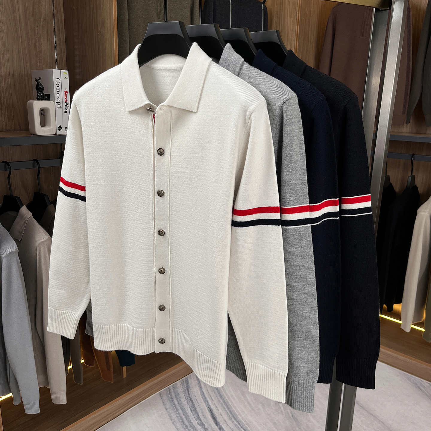 Marque de mode luxe manteau tricoté hommes printemps automne nouveau classique collage couleur rayures Design coréen couple Casual chaud revers pull veste