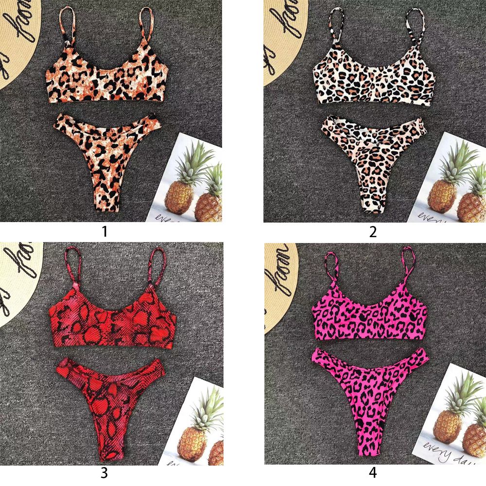 Maillot de bain deux pièces sexy taille basse pour femme et fille, imprimé léopard, ensemble bikini