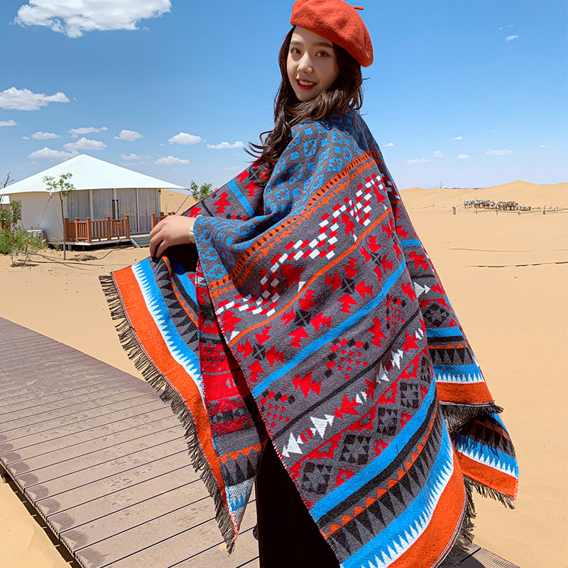 Poncho bohème à fleurs pour femmes, capes Everaks, haut rouge, glands chics, vêtements d'extérieur vintage, automne 2021