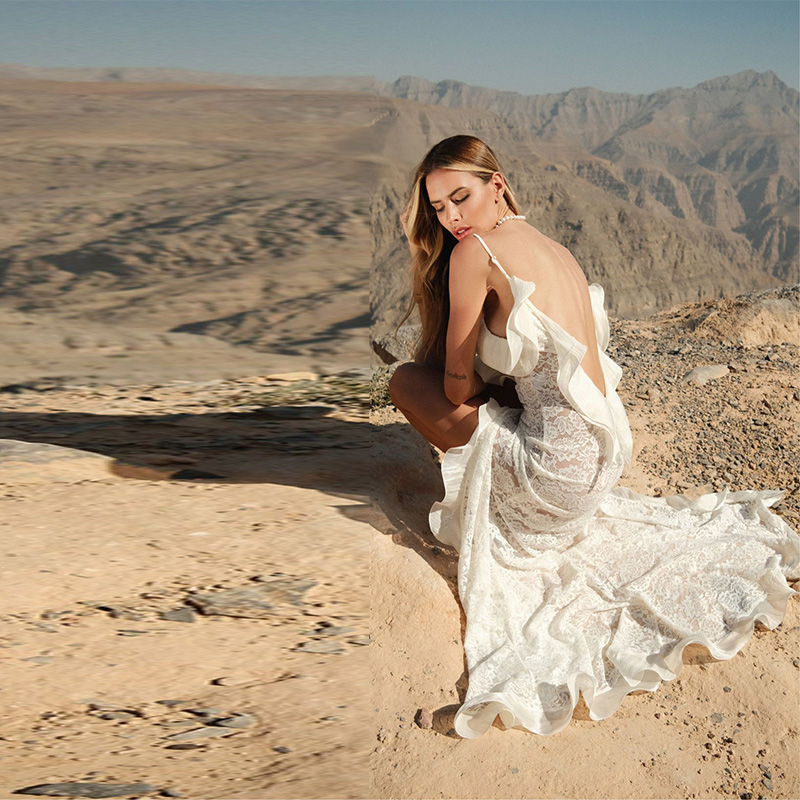 Robe longue de vacances en dentelle plissée, élégante et Sexy, fente haute, charmante, luxueuse, amincissante, robes de soirée, vêtements pour femmes, été