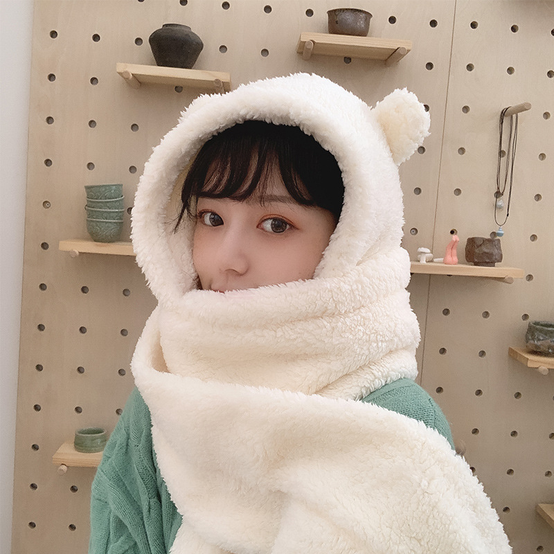 Ensemble intégré de chapeau, écharpe et gants en peluche épaisse pour femmes, automne-hiver, chaud, mignon, résistant au froid, accessoires thermiques quotidiens pour l'extérieur.