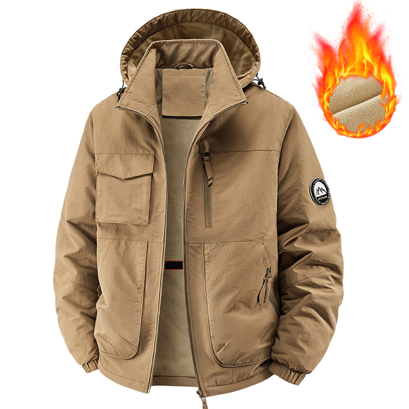 Manteaux Cargo chauds multi-poches en polaire pour hommes, veste épaisse imperméable, coupe-vent thermique d'hiver, pardessus à capuche