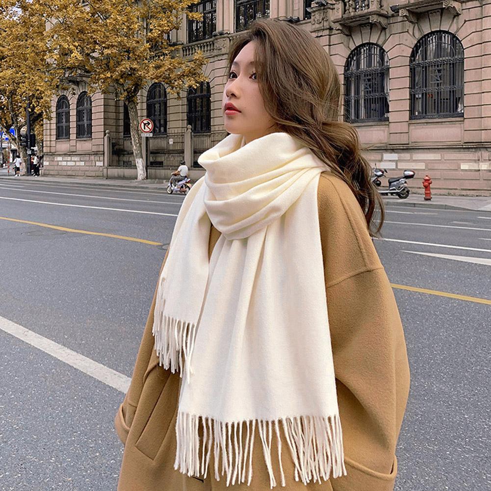 Écharpe multifonction en imitation cachemire, brossée, couleur unie, épaissie, effet cachemire, châle chaud pour femme