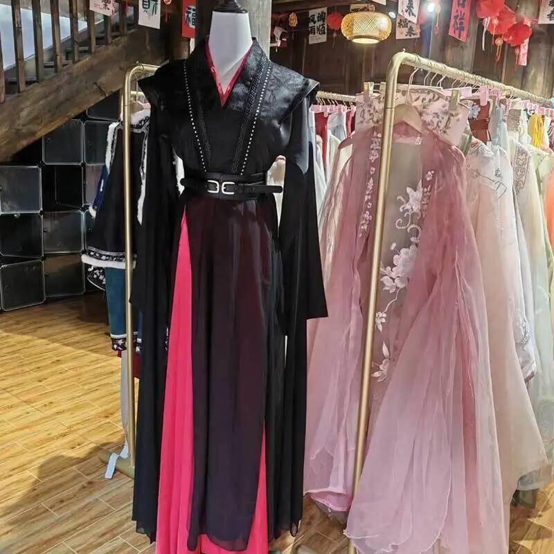 Tenue de chevalier rouge et noire de Style universel, Costume de Cosplay ancien Hanfu Wei Wuxian pour jeunes
