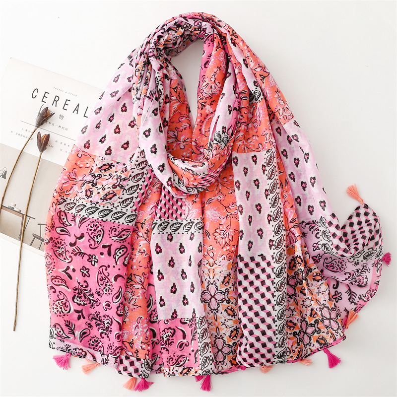 Châle en viscose à pampilles fines pour dames, étole ronde Pashmina, hijab musulman Bufandas, écharpe à pois floraux, belle mode, haute qualité, automne
