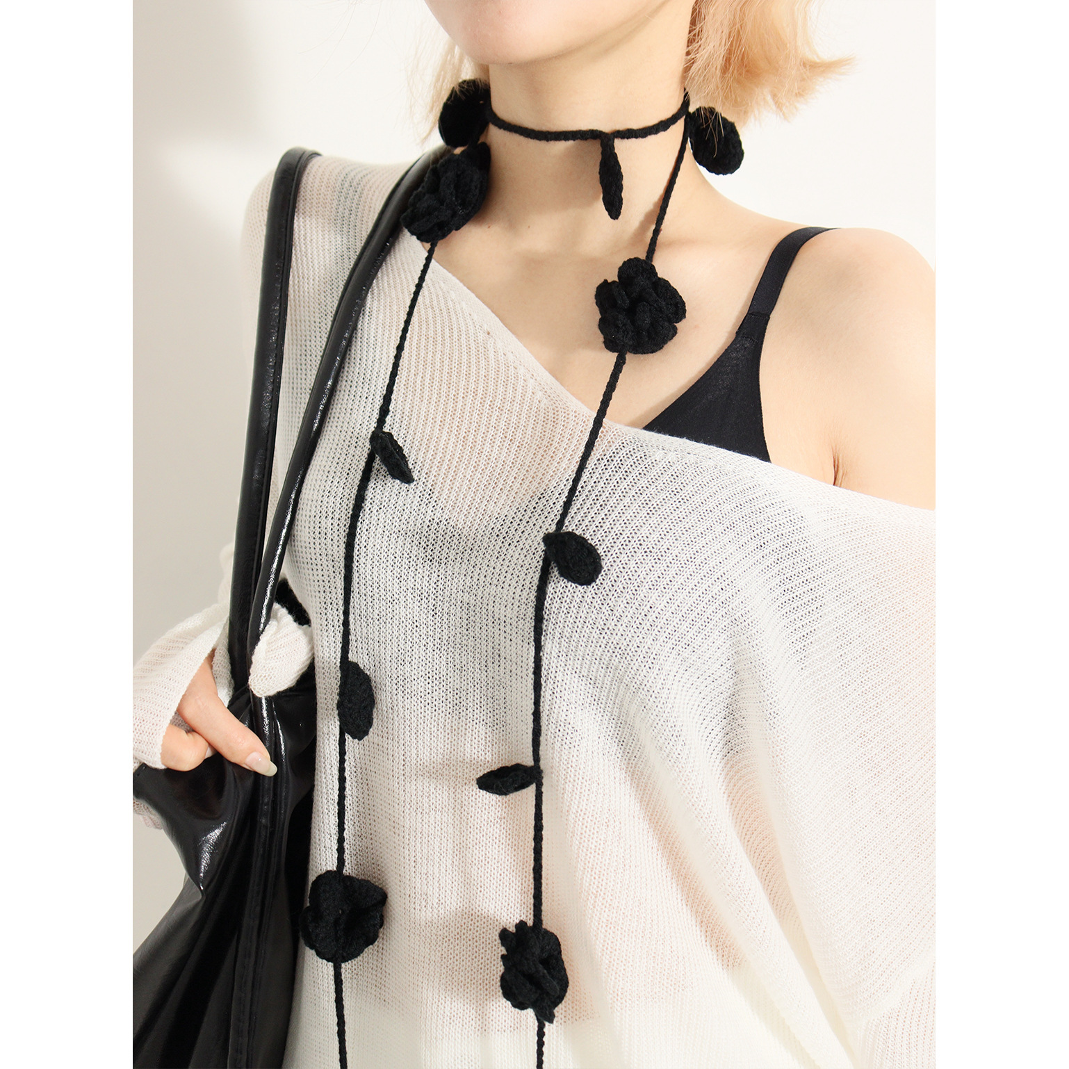 Tissé à la main Crochet fleur Rose écharpe collier pour femmes printemps été pull chaîne cou fleur foulards femme cou écharpe châles