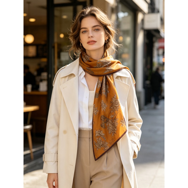 Écharpe carrée de luxe 100% SOIE DE MULBERRY 70cm, imprimé pivoine orientale vintage, foulard pour le cou, décoration de sac, cadeau de vacances pour femme