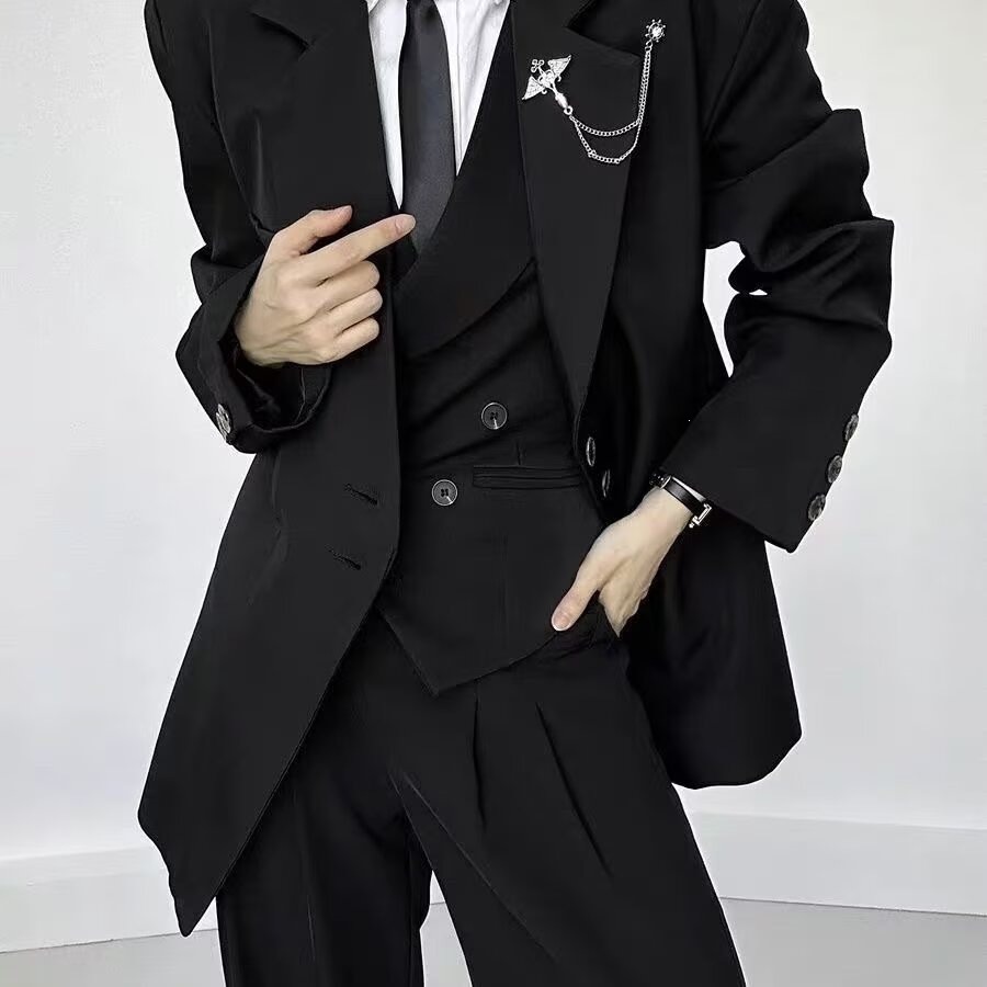 Gilet de costume croisé pour homme, style britannique rétro, décontracté et professionnel, couleur unie, coupe ajustée, tendance, en fibre de polyester