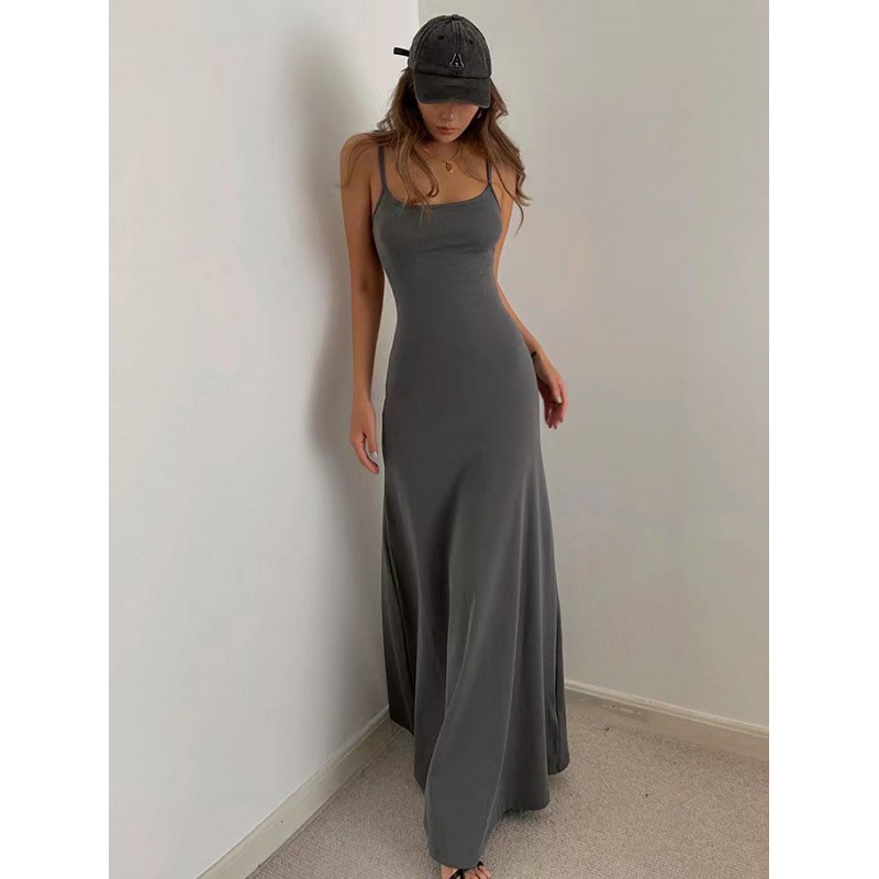 2025 été femmes nouvelle mode Simple tempérament jarretelle longue dos nu taille mince Sexy doux et épicé robes décontractées