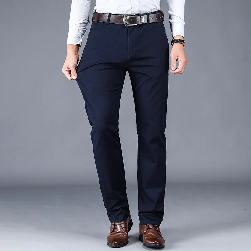 Pantalon décontracté 2024 coton pour hommes, classique, droit, ample, taille haute, élastique, vêtements de marque, nouvelle collection 98%