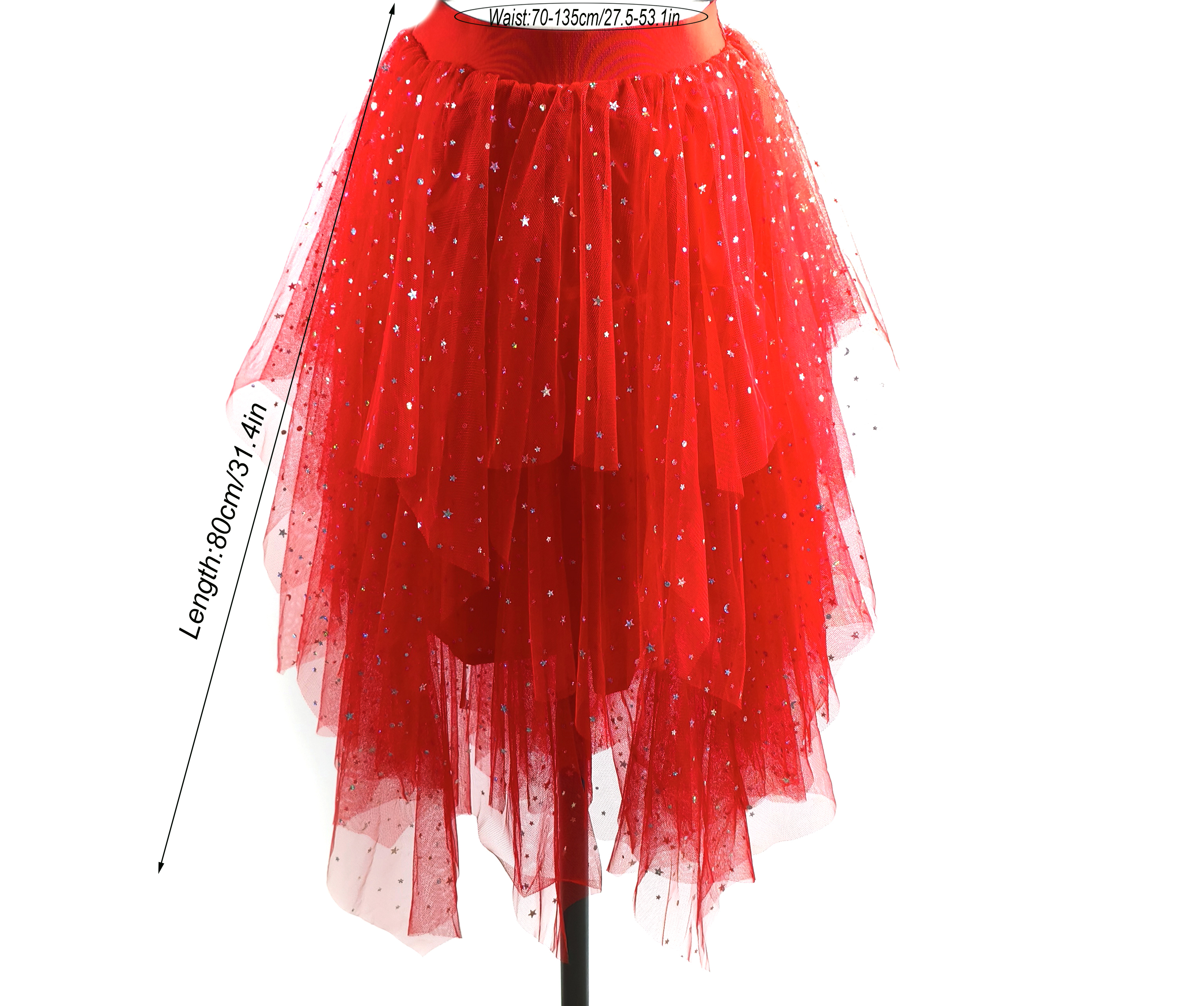 Jupe en tulle à sequins pour soirée de bal, jupe asymétrique à volants scintillante pour femme, jupe en tulle à volants pour spectacle de danse et fête