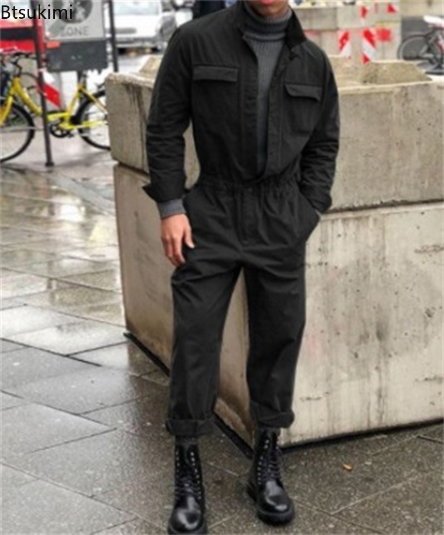 2026 automne hiver mode hommes vêtements combinaisons nouveau col montant à manches longues pantalon hommes décontracté Streetwear une pièce salopette