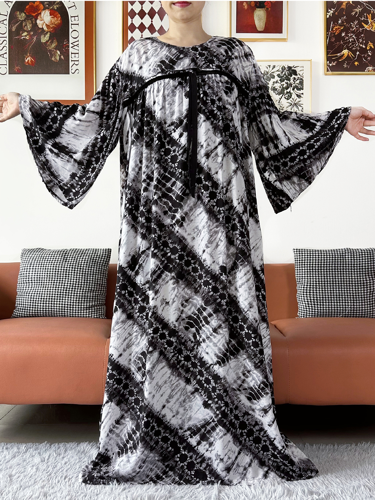 Robe longue en coton pour femmes africaines, imprimé tie-dye, Dashiki Kaftan, ample et confortable, Abaya musulmane, Boudou