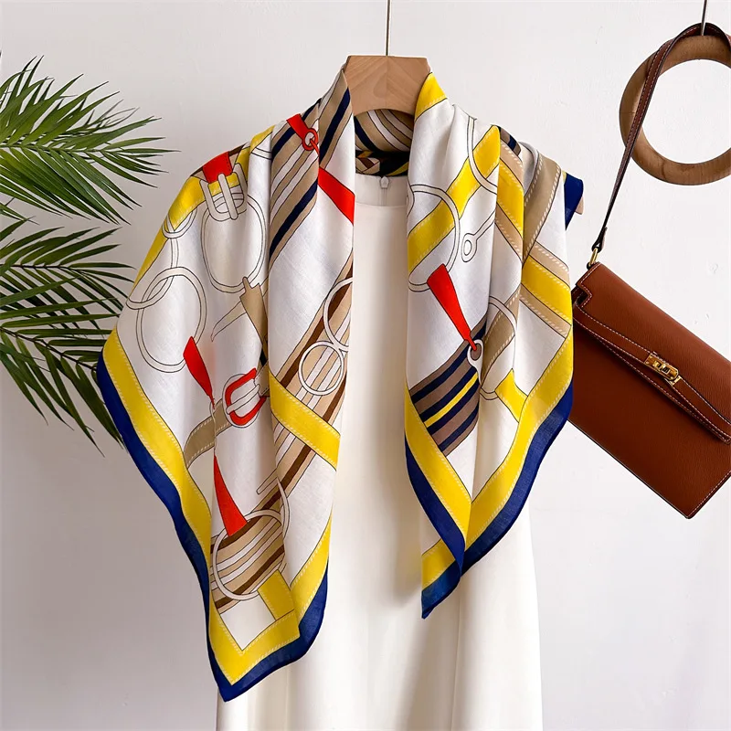 90*90 2024 nouvelle mode léger luxe foulard en soie femmes sergé Simple carré foulards dames crème solaire châle foulard toutes saisons