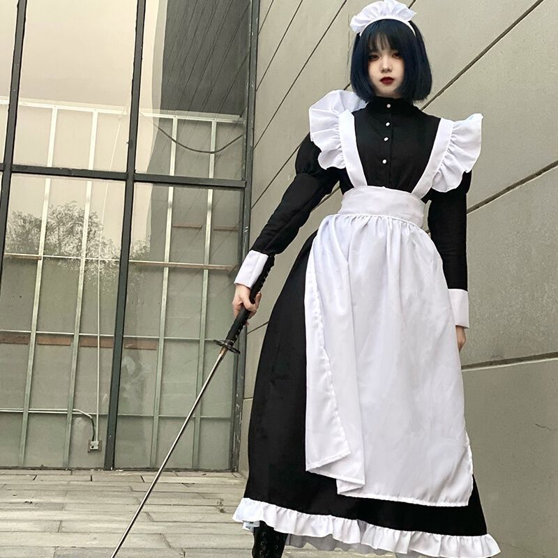 Tenue de femme de chambre gothique pour hommes et femmes, tenue de cosplay anime, robe longue Lolita japonaise, tablier noir et blanc, 73Costume XXXL