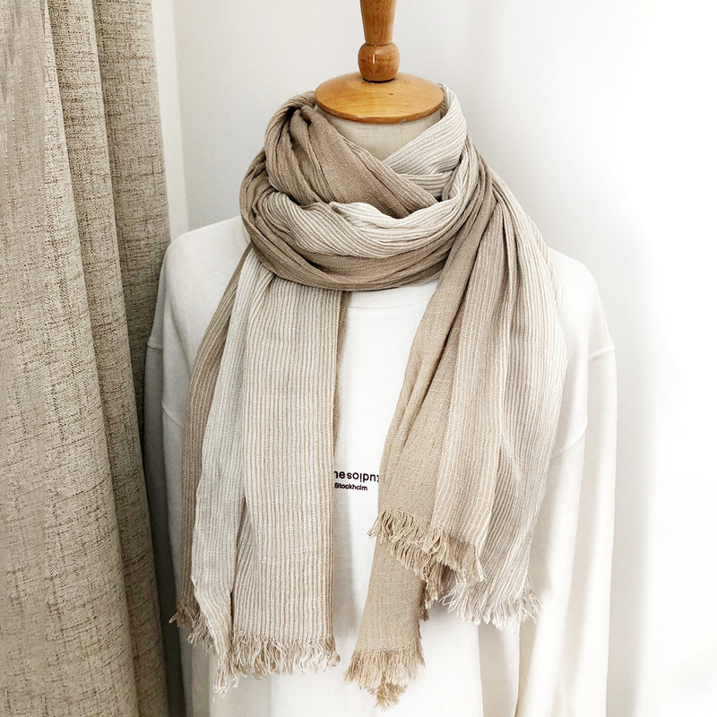 Écharpe rayée en coton et lin pour hommes, automne hiver, foulard doux et chaud, accessoires masculins, châles Bufandas